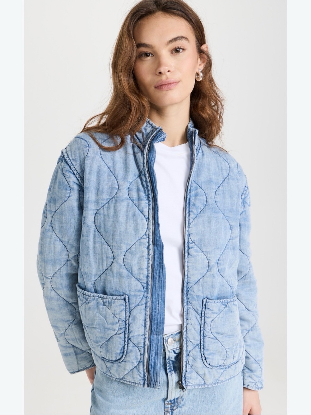 Rails Denver quilted chambray denim jacket, vintage cloud wash, M, RETAIL $268